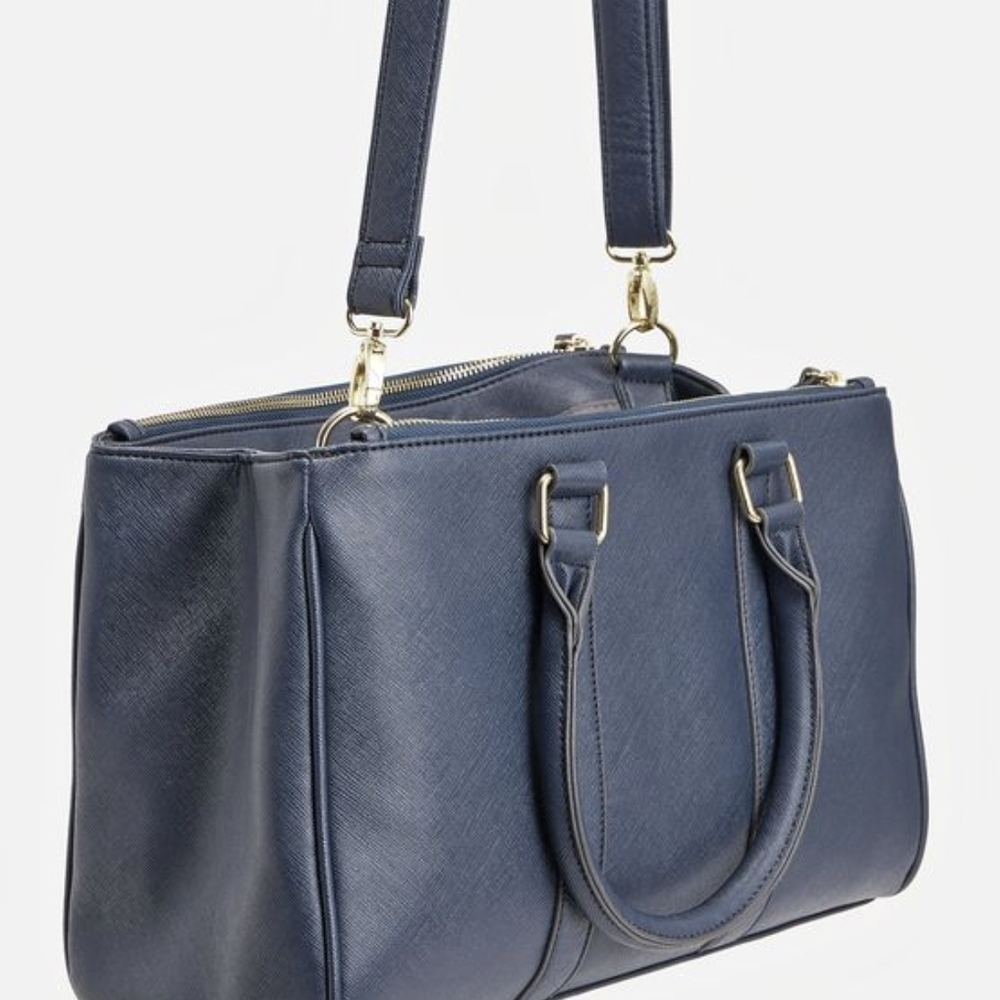 JustFab Navy Shoulder Bag with Gold Accents